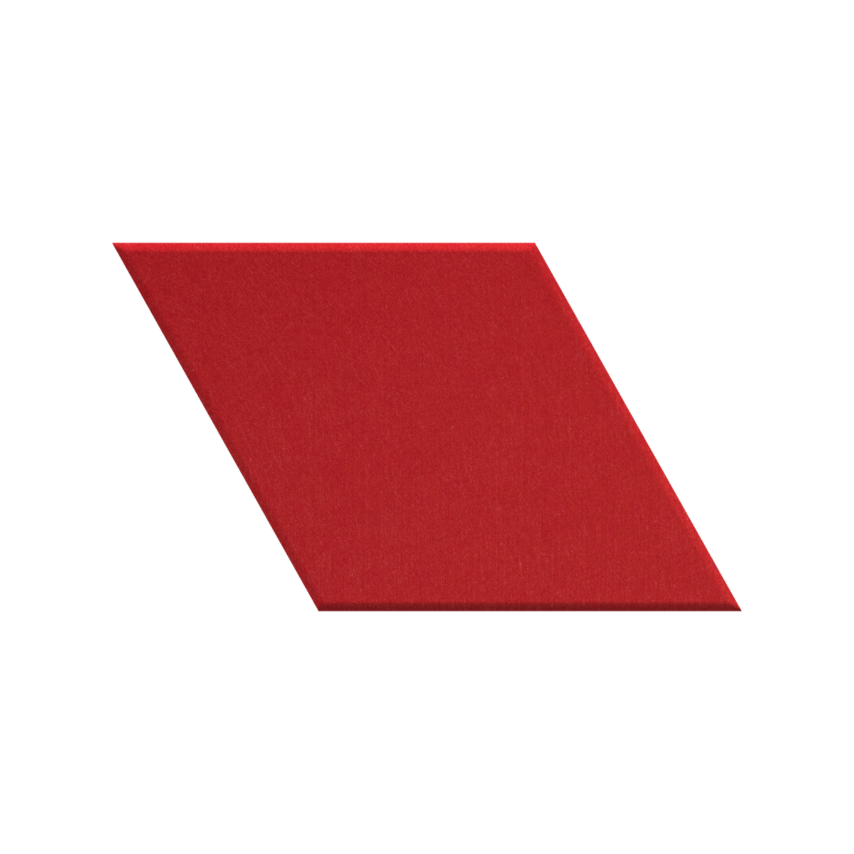 A solid red parallelogram-shaped tile or swatch with a fine textured surface, centered on a plain white background.