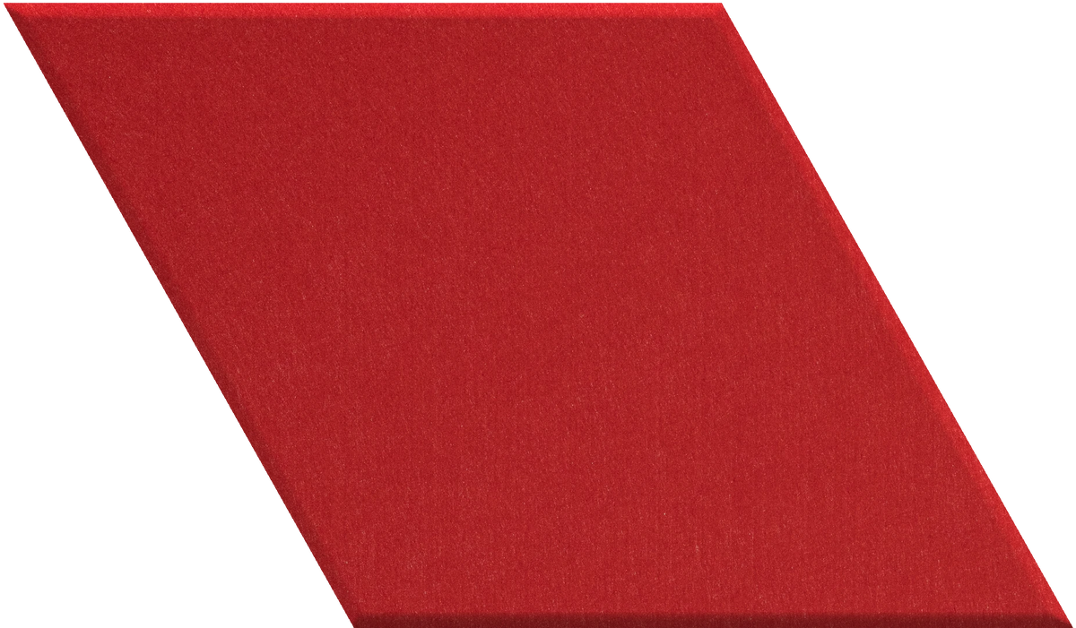 Red diamond-shaped tile with matte finish and parallelogram form.