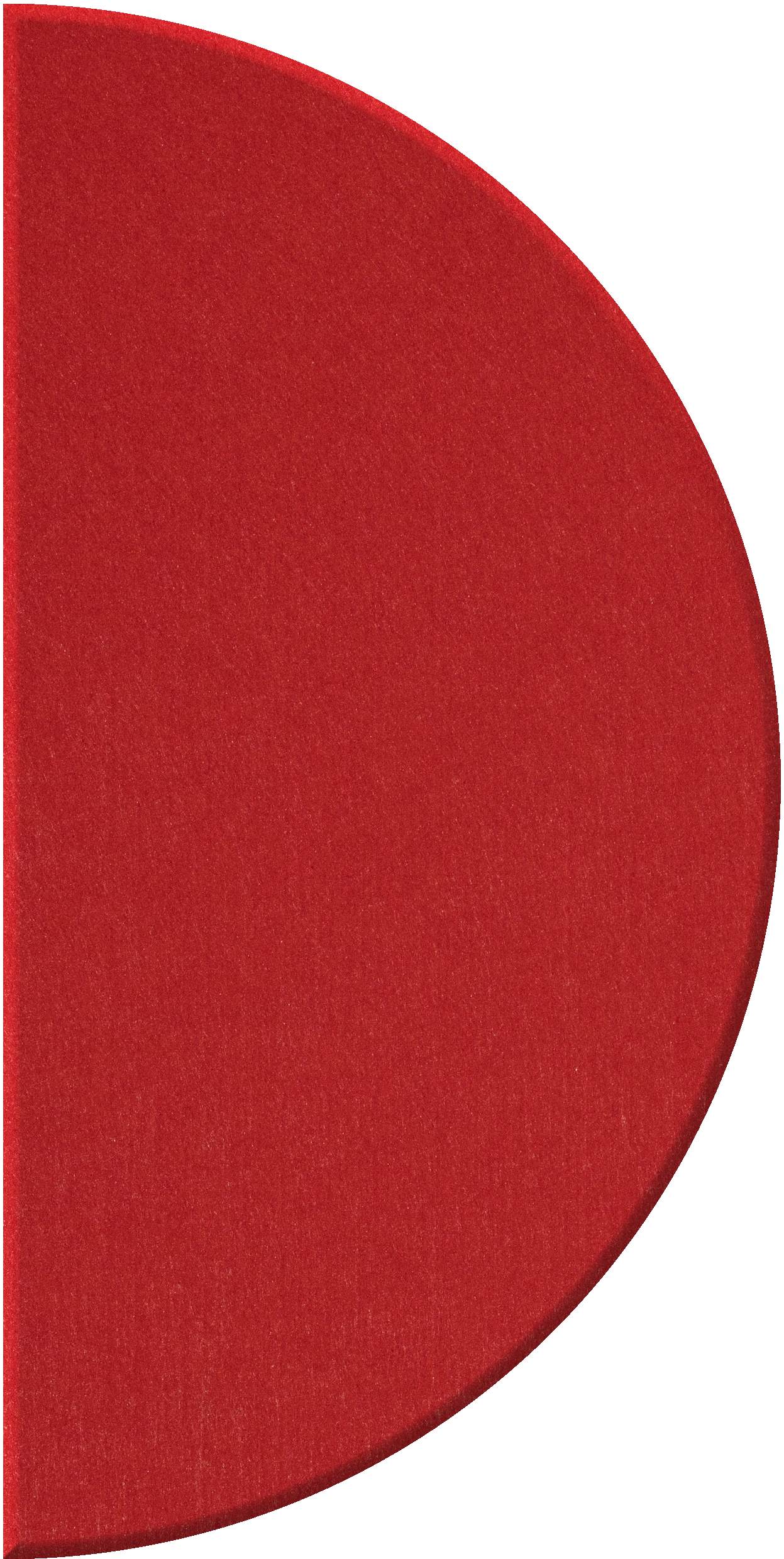 Red half-circle tile with curved edge and flat straight edge.