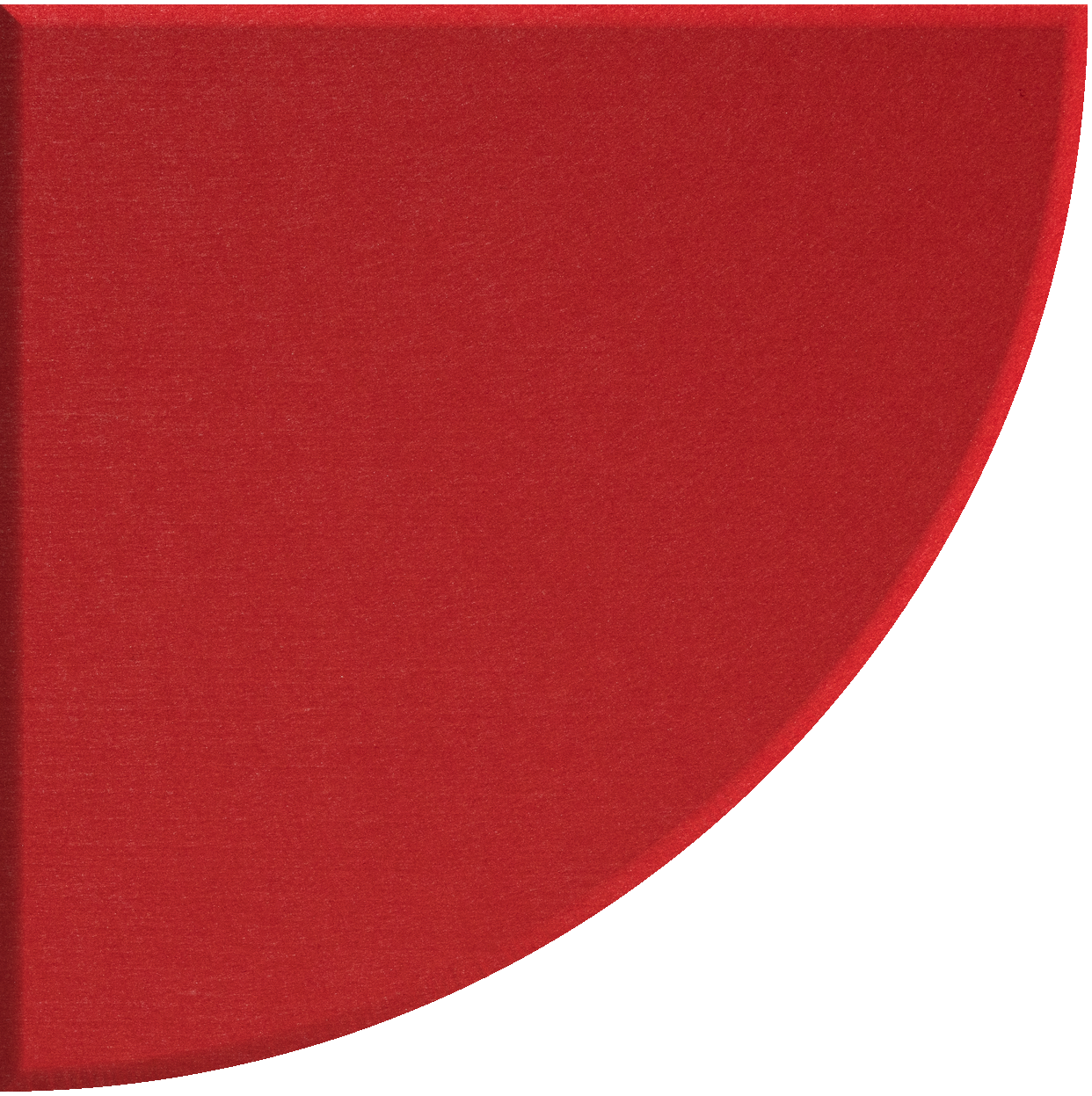 Red quarter circle tile with curved edge and matte finish.