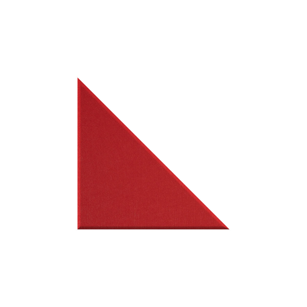 A single red triangular wedge or folded paper sample shown on a plain white background.