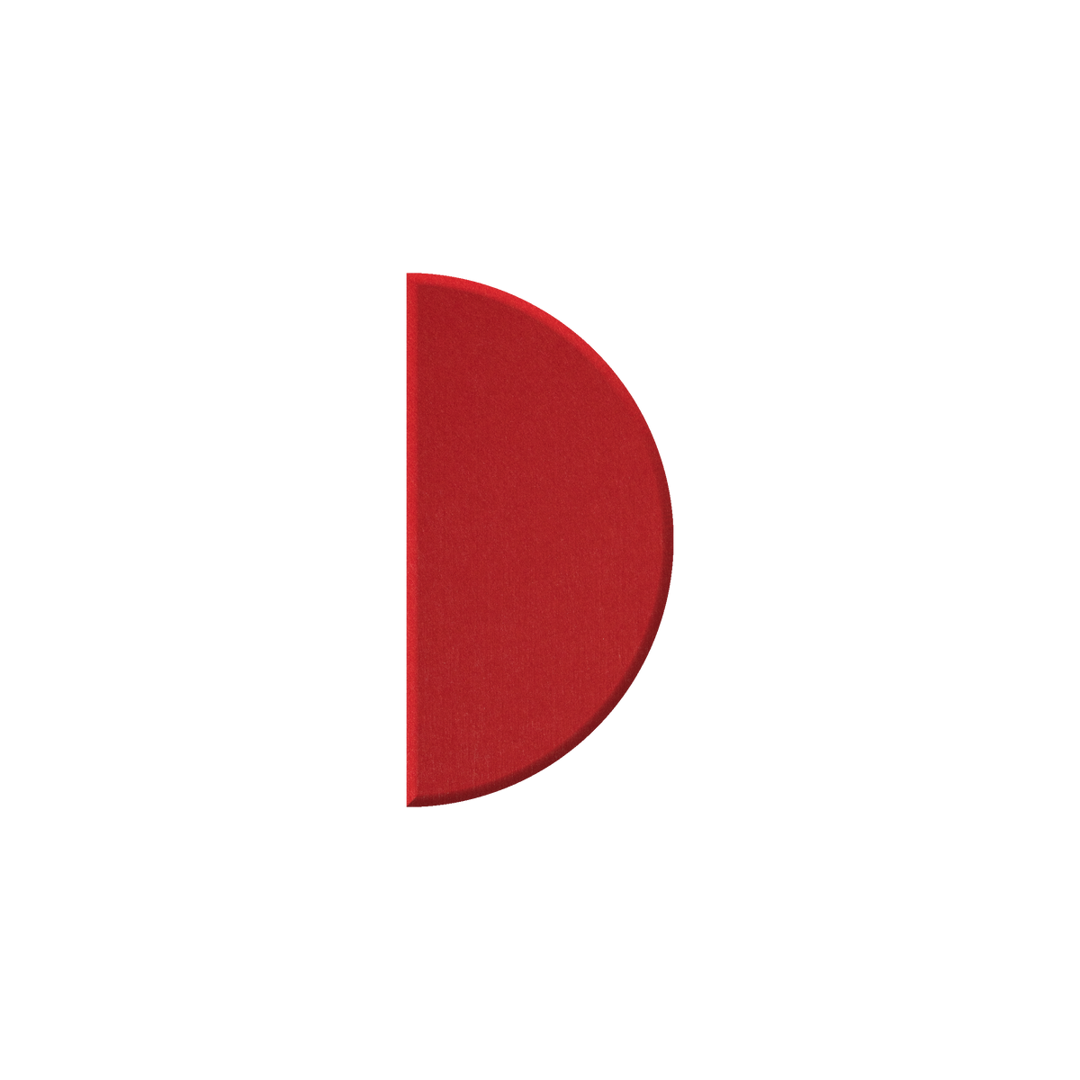 A red foam letter 'D' cutout on a solid white background.