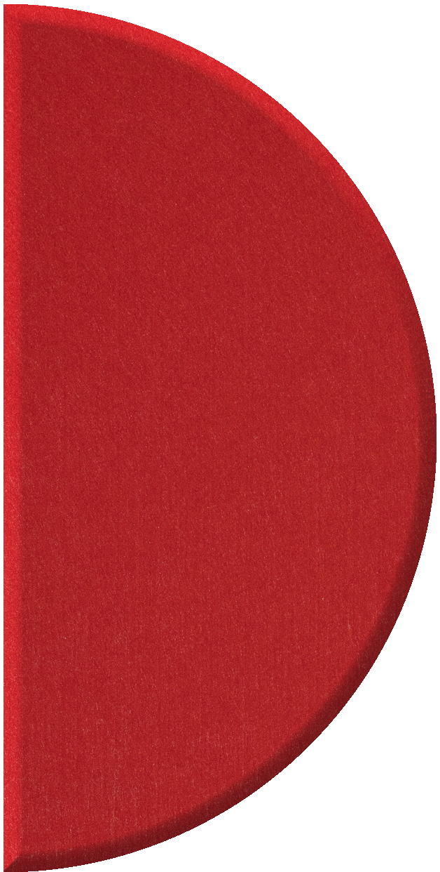 Red half circle tile with curved edge and textured surface.