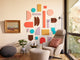 Bright Felt Right tiles installed on wall behind armchair. 