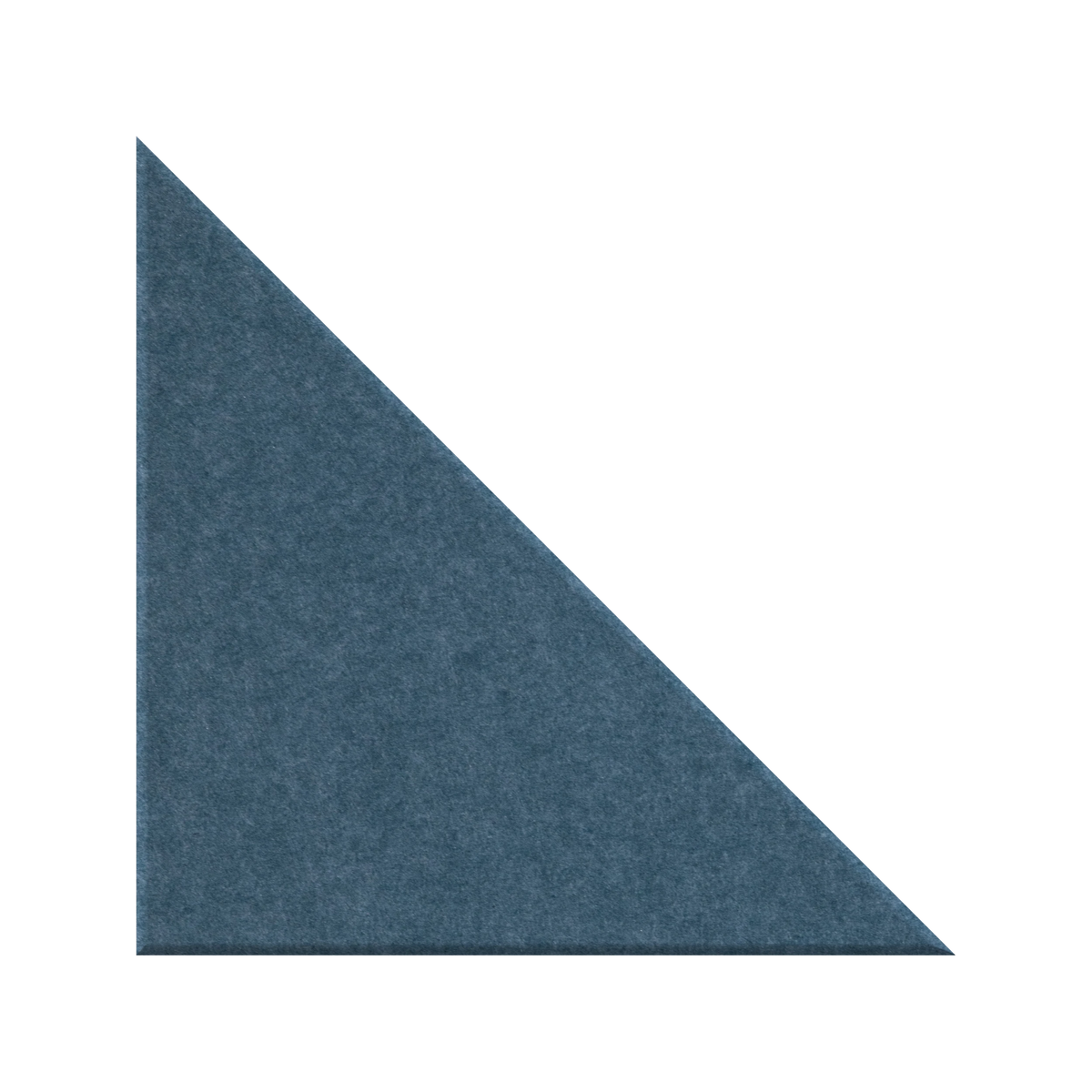 A textured triangular fabric swatch in a muted slate blue color, positioned on a solid white background.