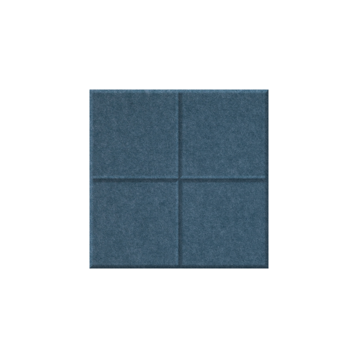 Blue square with a engraved + in a fabric square.