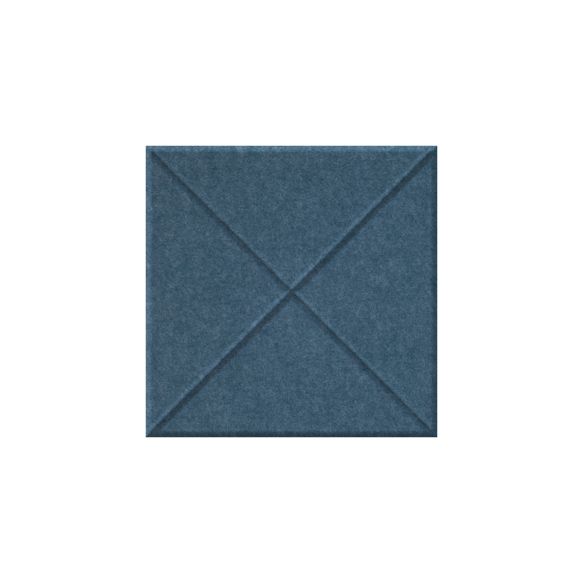A square blue textured panel with a stitched geometric pattern, shown against a plain white background.