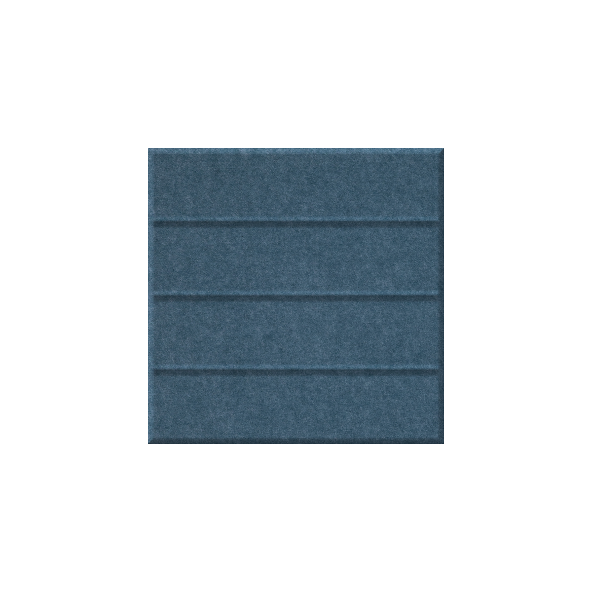 A square textured fabric panel in a muted slate blue color, featuring horizontal stitched pleats, centered on a plain white background.