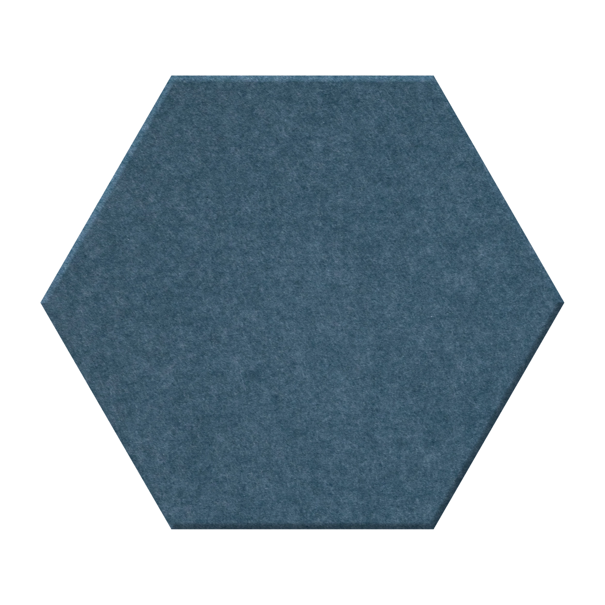 A single hexagonal felt sample in a muted slate blue color, centered on a plain white background.
