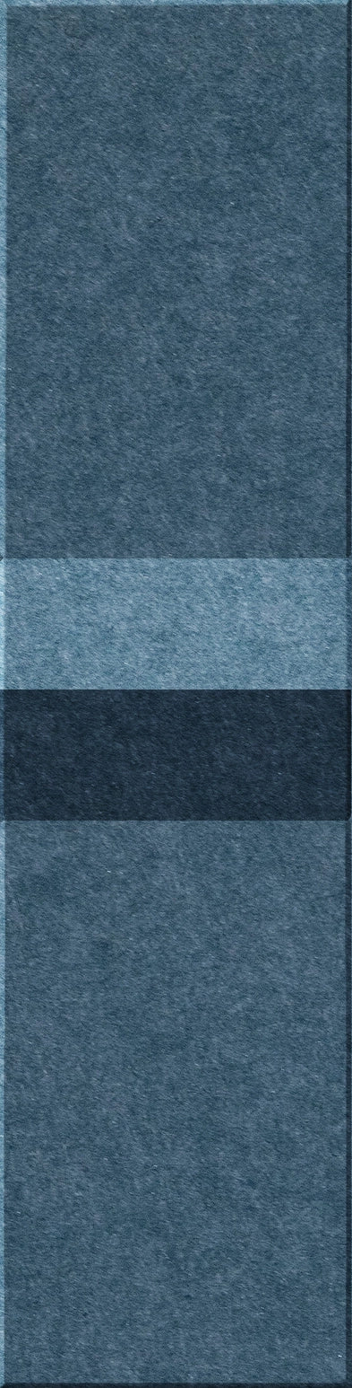 Vertical stack of rectangular tiles in varying shades of blue and teal with textured surfaces.