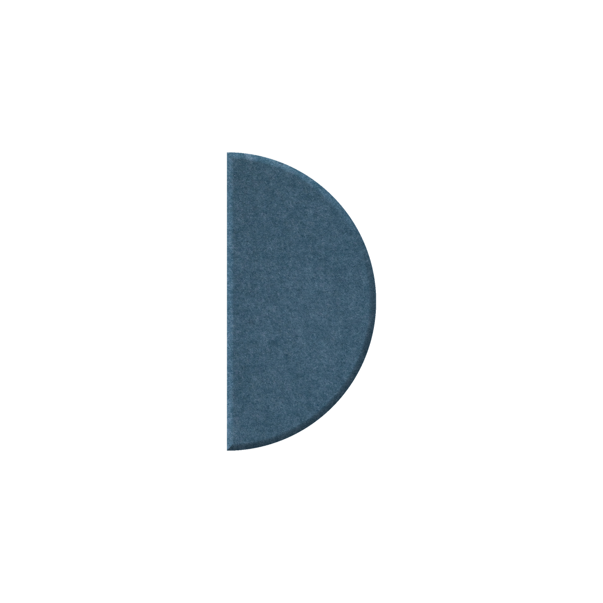 A single blue-gray semicircle letterform or monogram shape with a textured surface, centered on a plain white background.