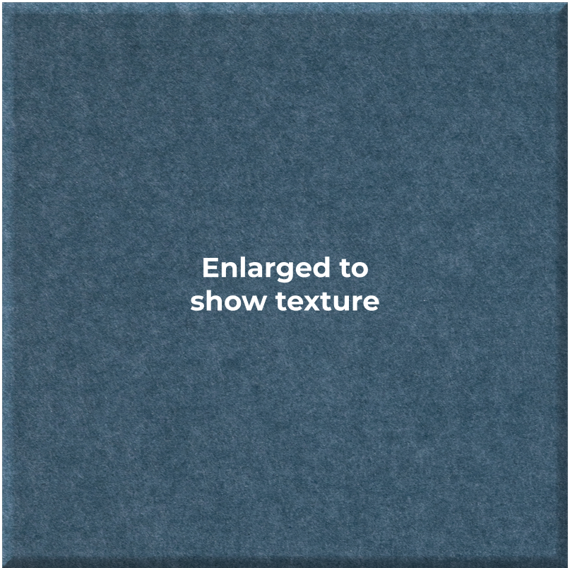 A square blue textured material sample with the centered white text 'Enlarged to show texture' on a plain white background.