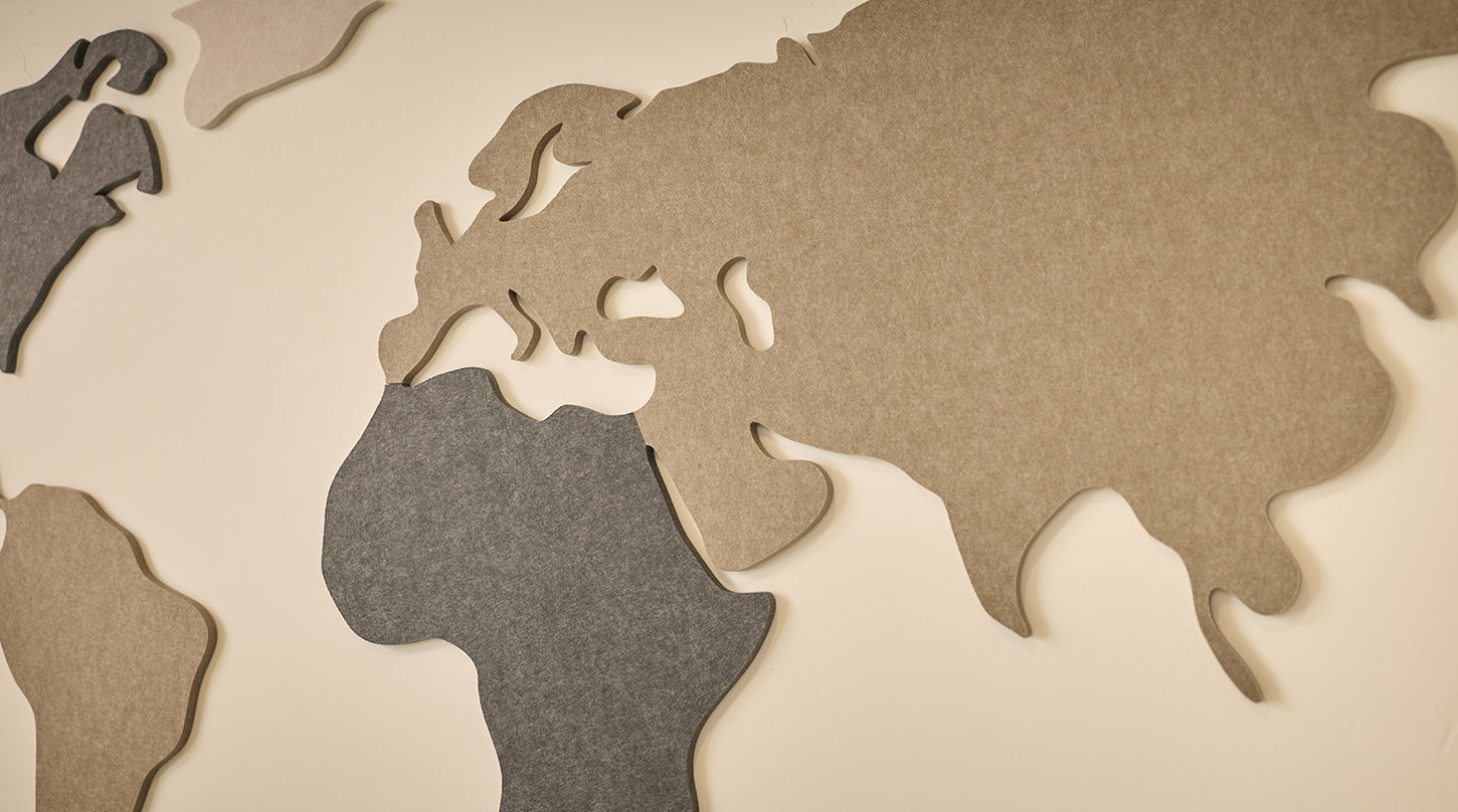 Close up of felt wall map