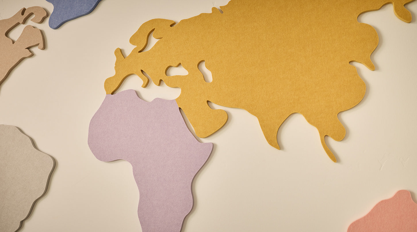 close up of felt wall map