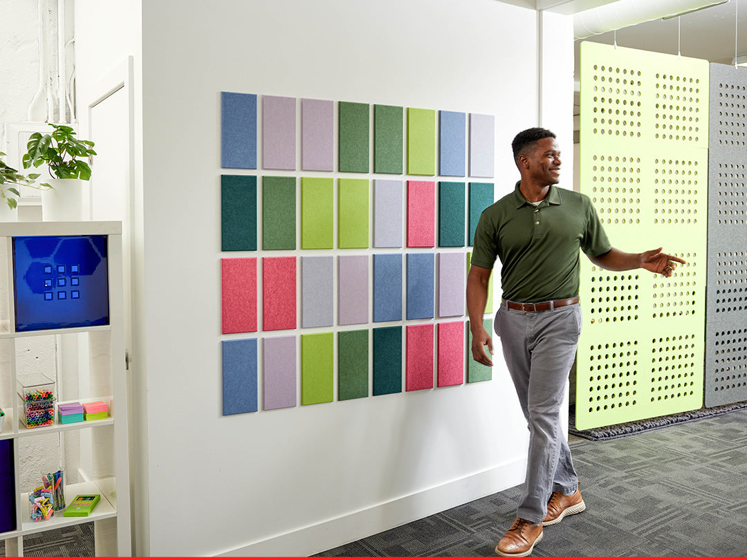 Color swatch samples on the wall