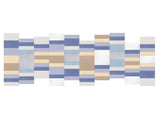 geometric wall art in shades of blue and earth tones