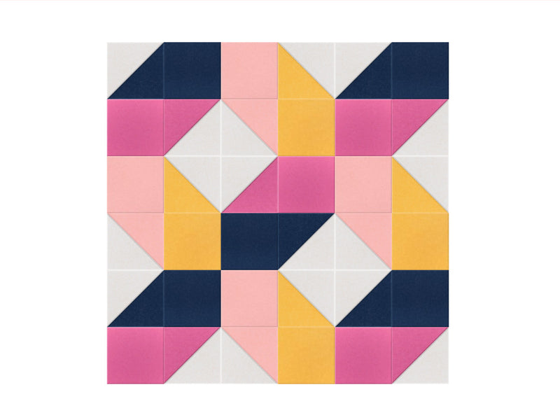 Colorful geometric tile pattern on a white background