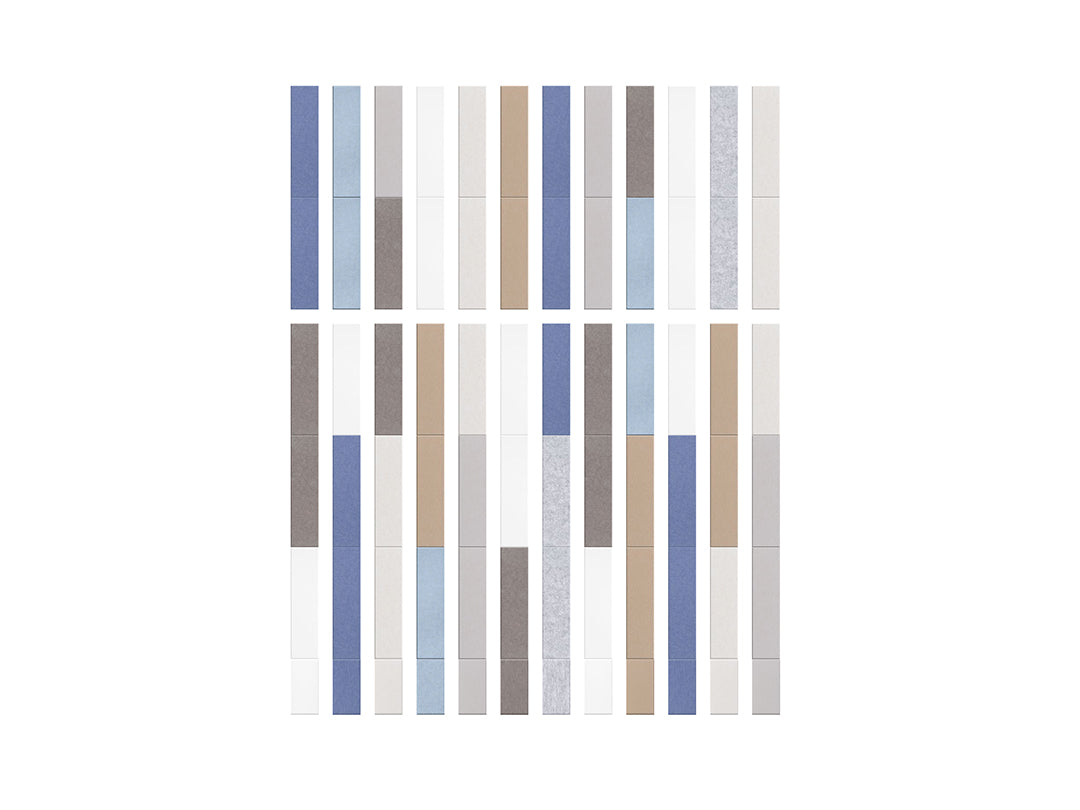 Color swatch pattern with vertical bars in blue, gray, beige, and white on a white background