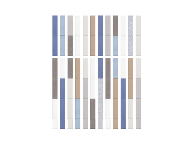 Color swatch pattern with vertical bars in blue, gray, beige, and white on a white background