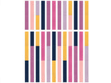 Pattern of alternating pink, yellow, and blue vertical stripes on a white background