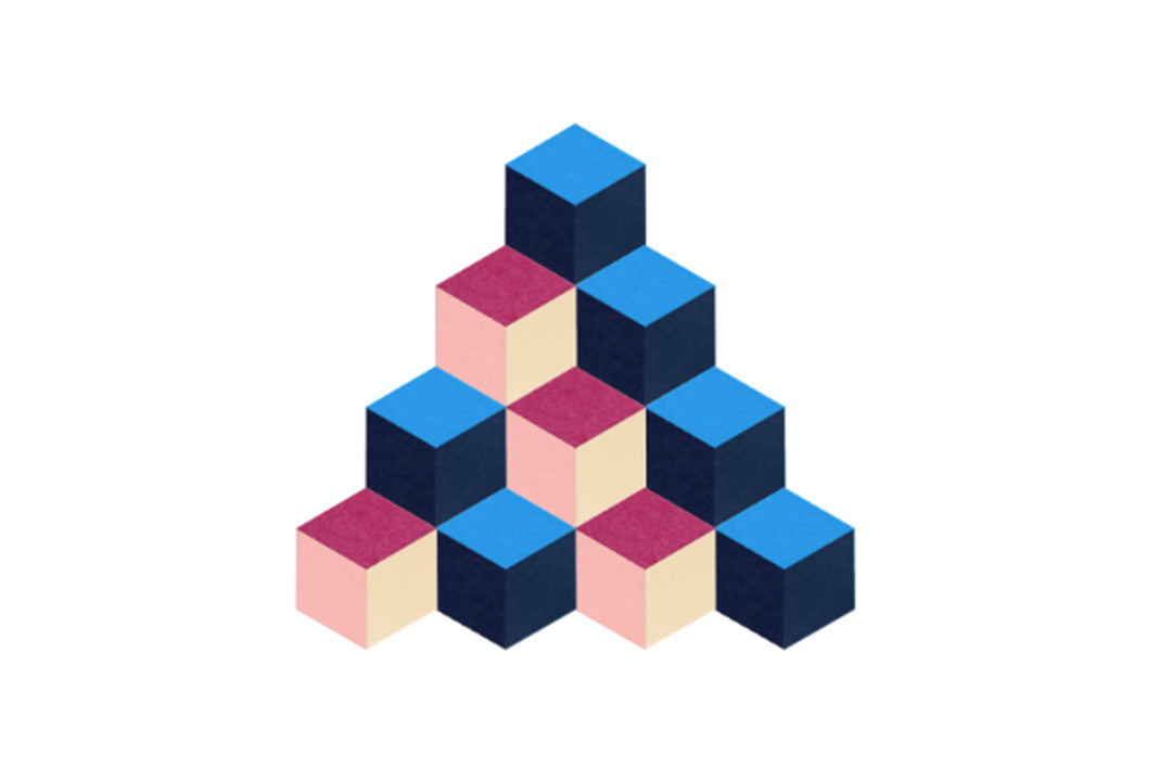 Multicolor 3D cubes Felt Right design made from sound-dampening acoustic felt panels