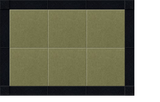 Grid of six olive-green rectangular tiles separated by white grout lines on black background.