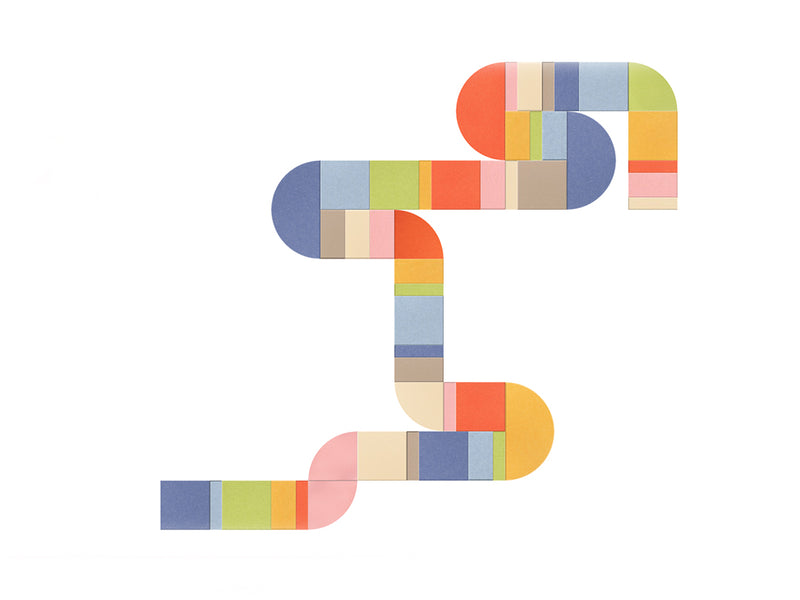 Colorful snake-like pattern on a white background