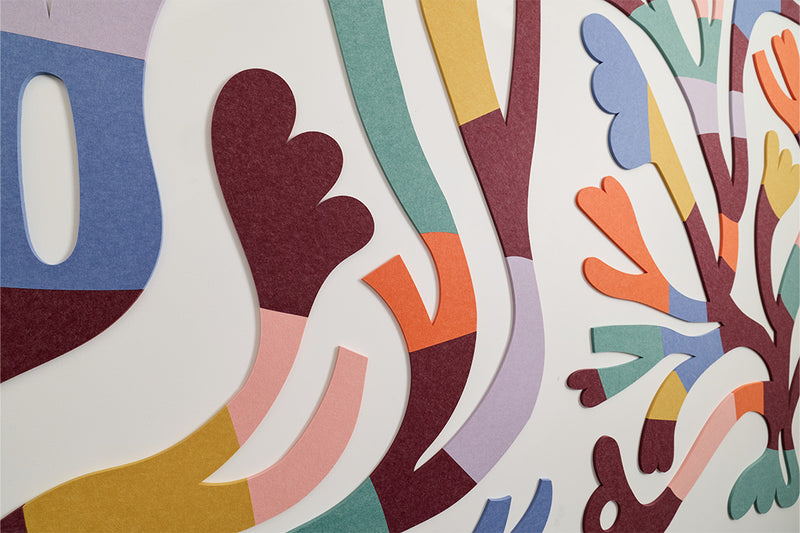 Colorful abstract art piece with various shapes and patterns on a white background