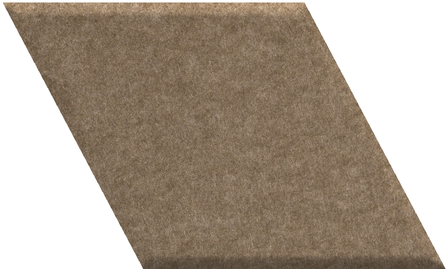 Brown diamond-shaped tile with textured surface, angled view showing depth and edge.