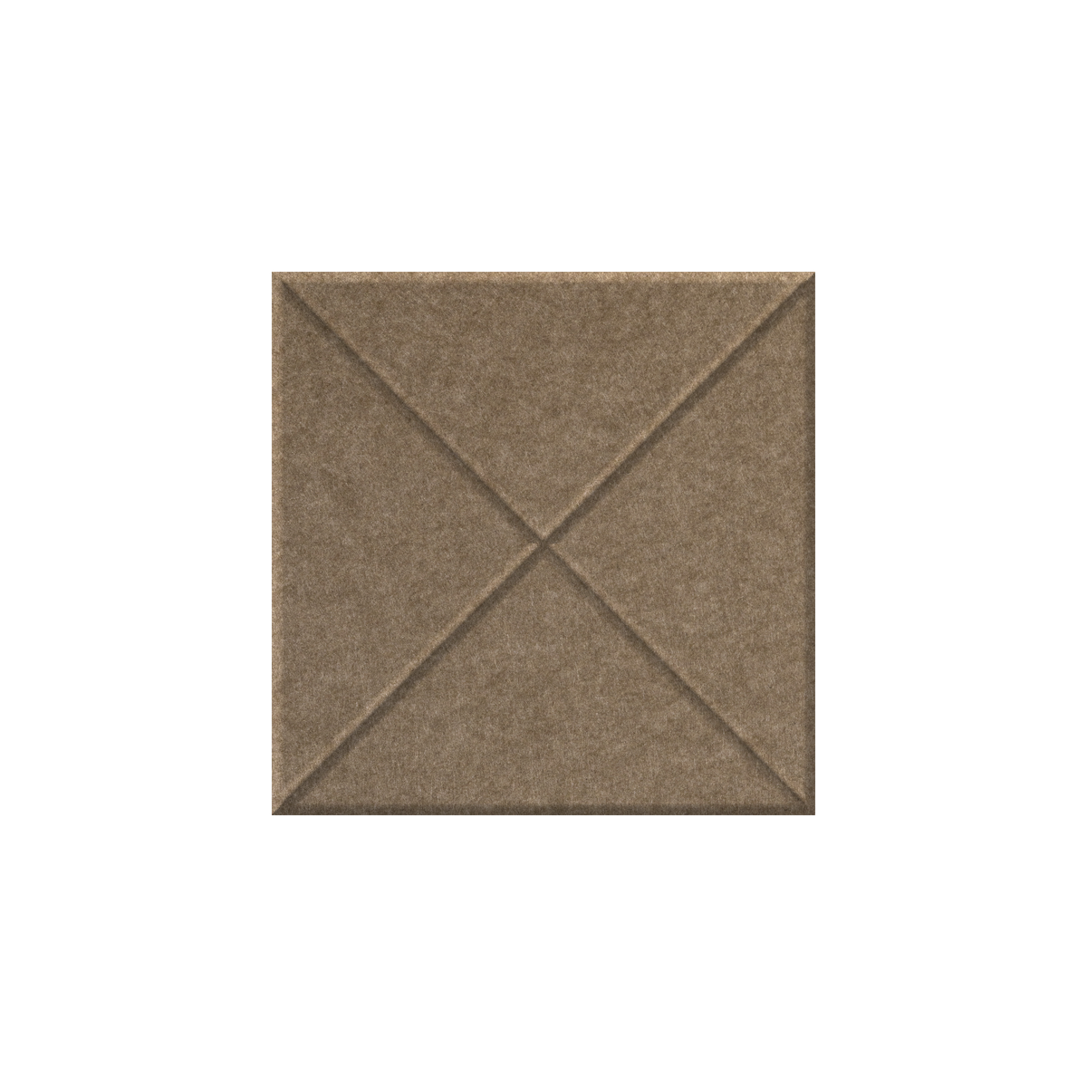 A square brown felt or fabric panel with stitched diagonal lines forming an X pattern in the center, shown on a plain white background.
