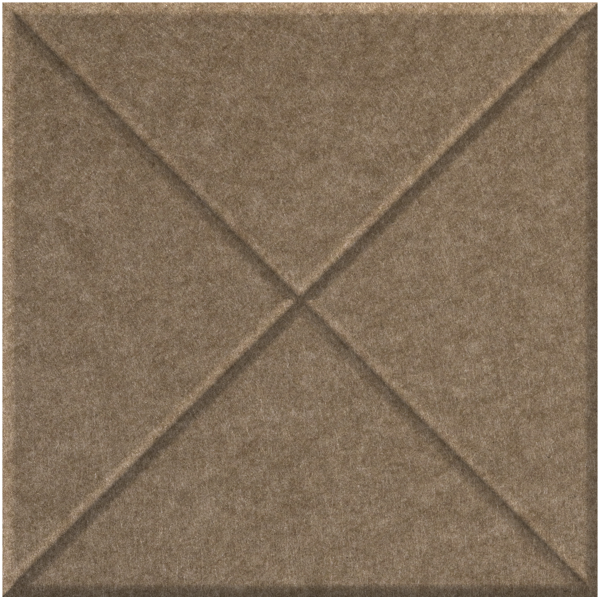 Taupe tile with embossed cross pattern and textured surface.