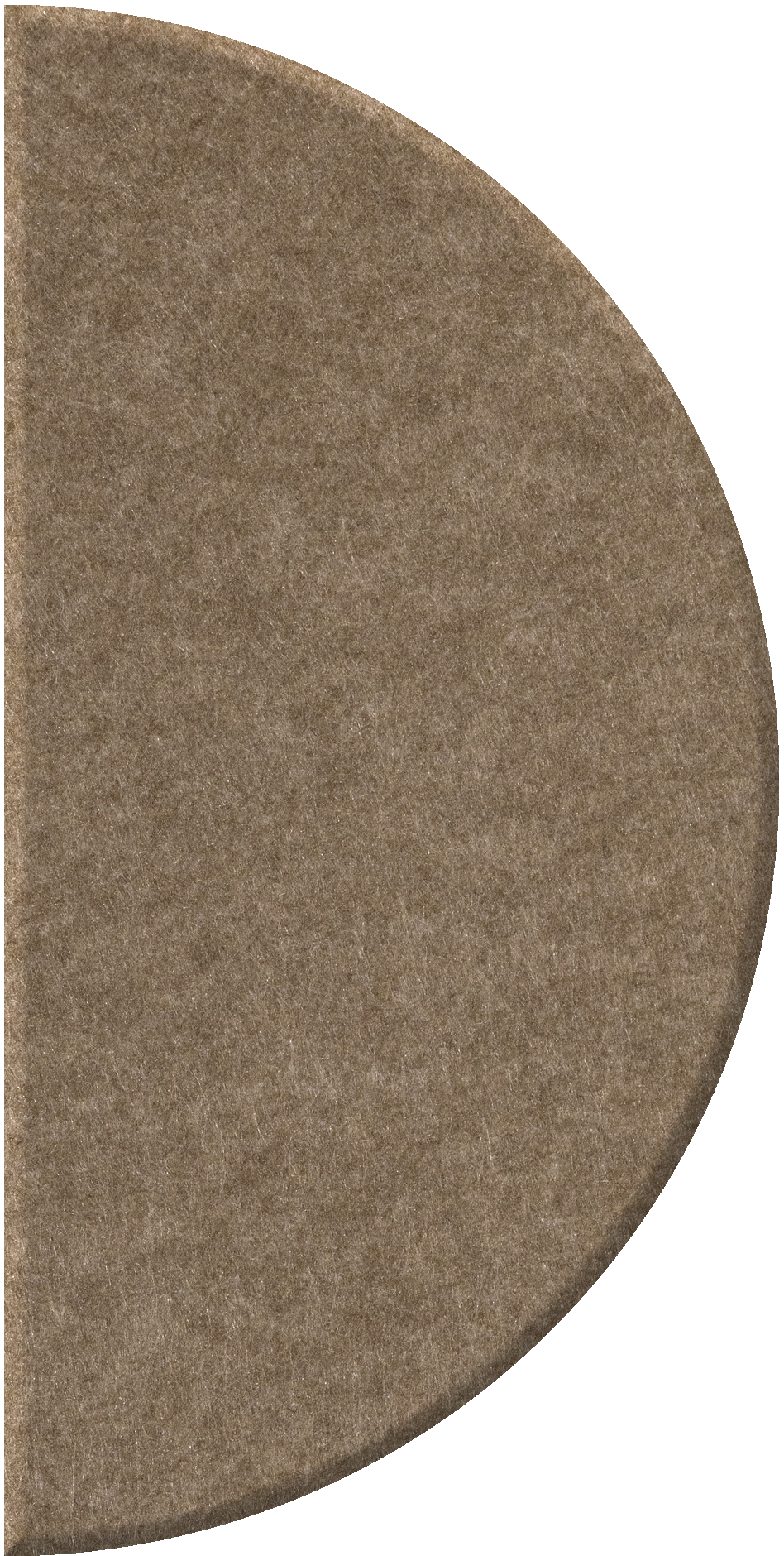 Half circle ceramic tile with textured taupe surface and curved edge detail.