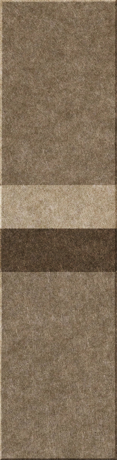 Rectangular carpet tile with textured surface in varying shades of brown and tan arranged in horizontal color blocks.