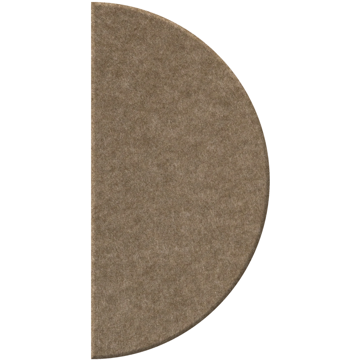 A semi-circular felt rug in a warm taupe-brown color, shown against a plain white background.