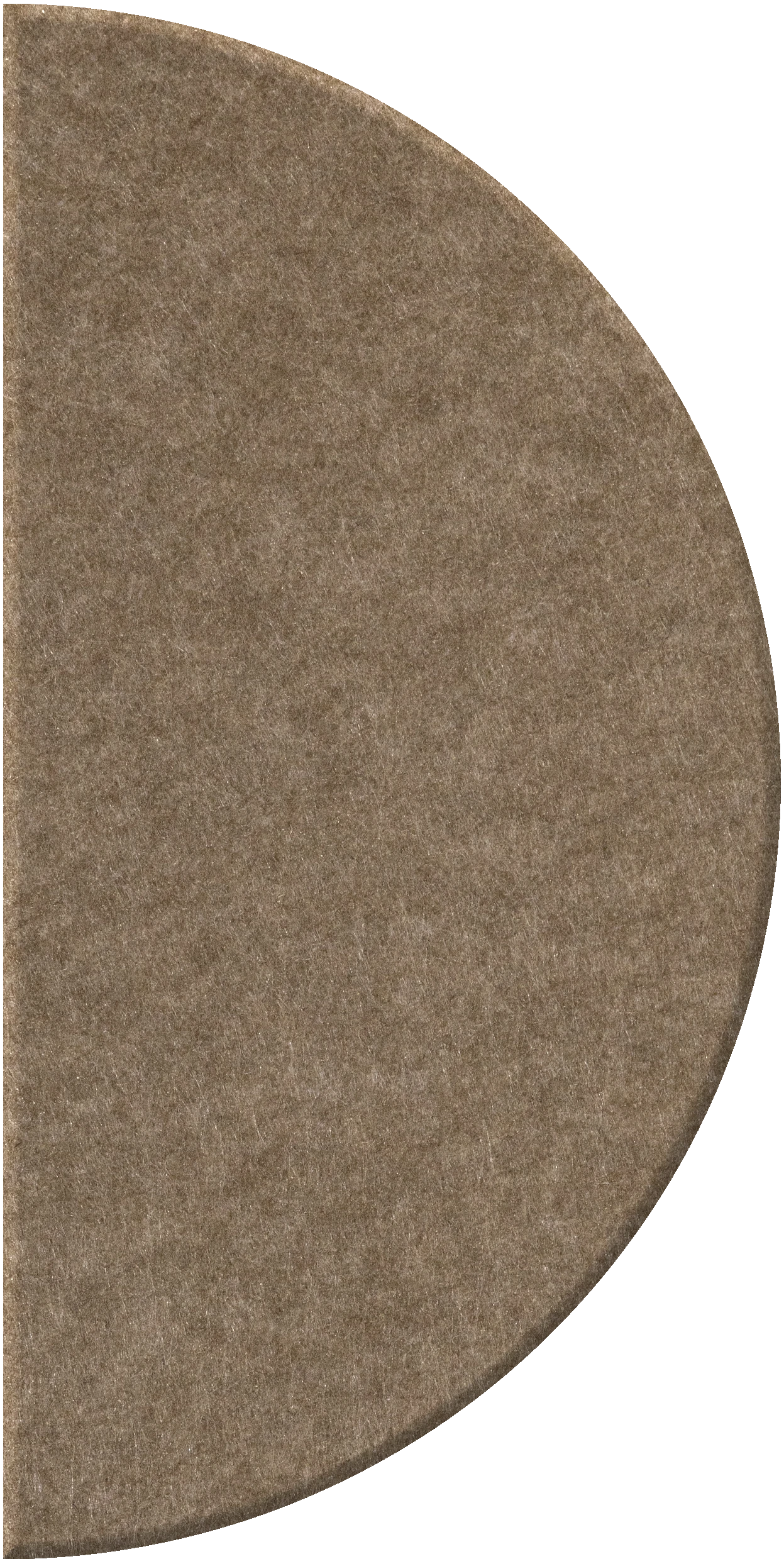 Taupe half circle tile with textured matte surface and curved edge.