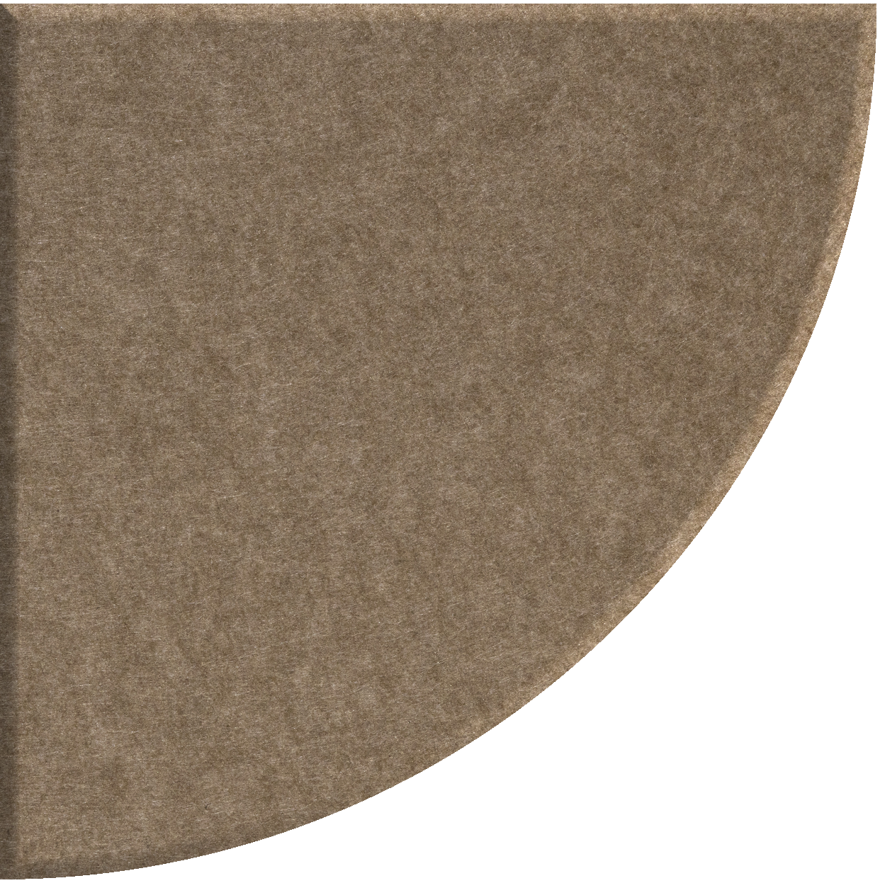 Taupe quarter circle tile with textured matte finish and curved edge against white background.