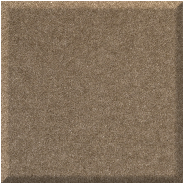 Tan  tile with textured surface and beveled edge.