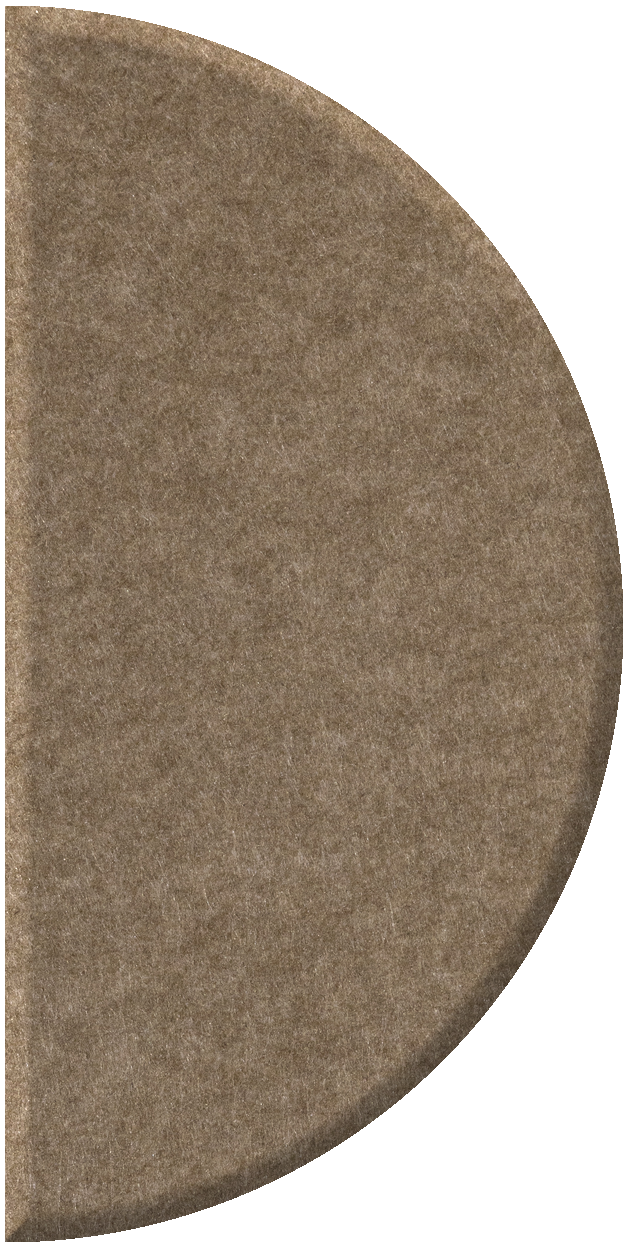 Tan half-circle tile with textured surface and curved edge.