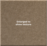 A close-up textured material swatch in a warm taupe-brown color with centered white text reading 'Enlarged to show texture'.