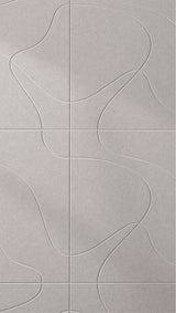 Beige felt sheet with engraved curved line topographic pattern divided into six panels by grid lines.