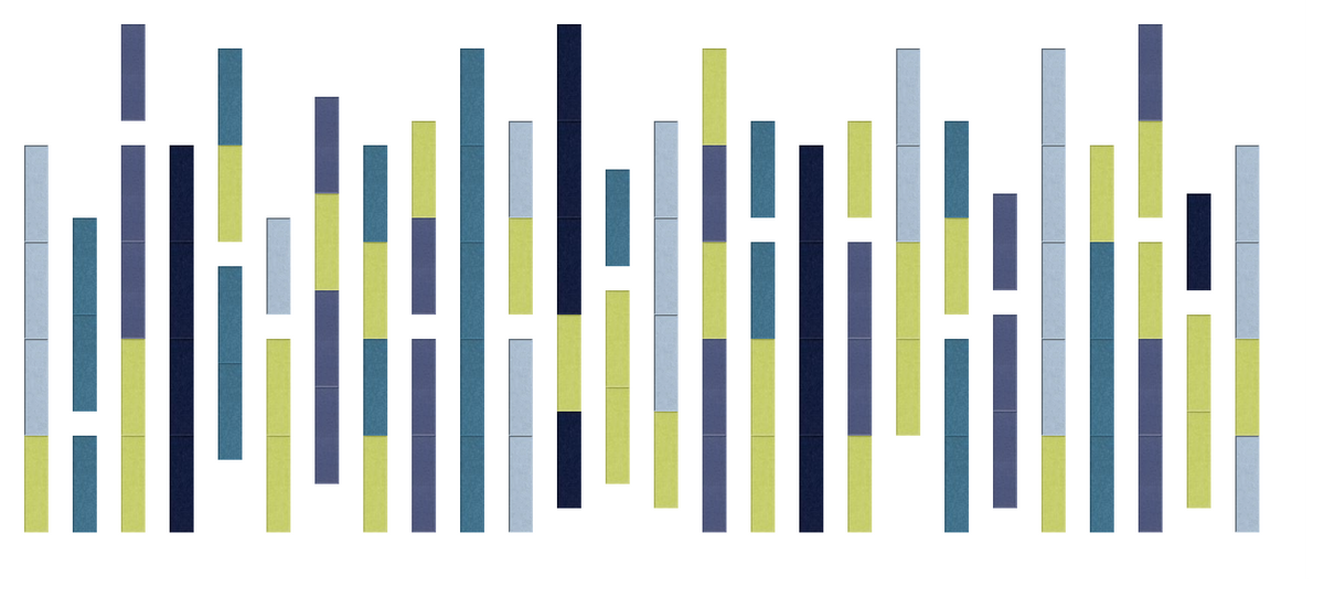 Bamboo Soho 13ft Design fabric swatch showing vertical striped pattern in navy, teal, gray, and chartreuse.