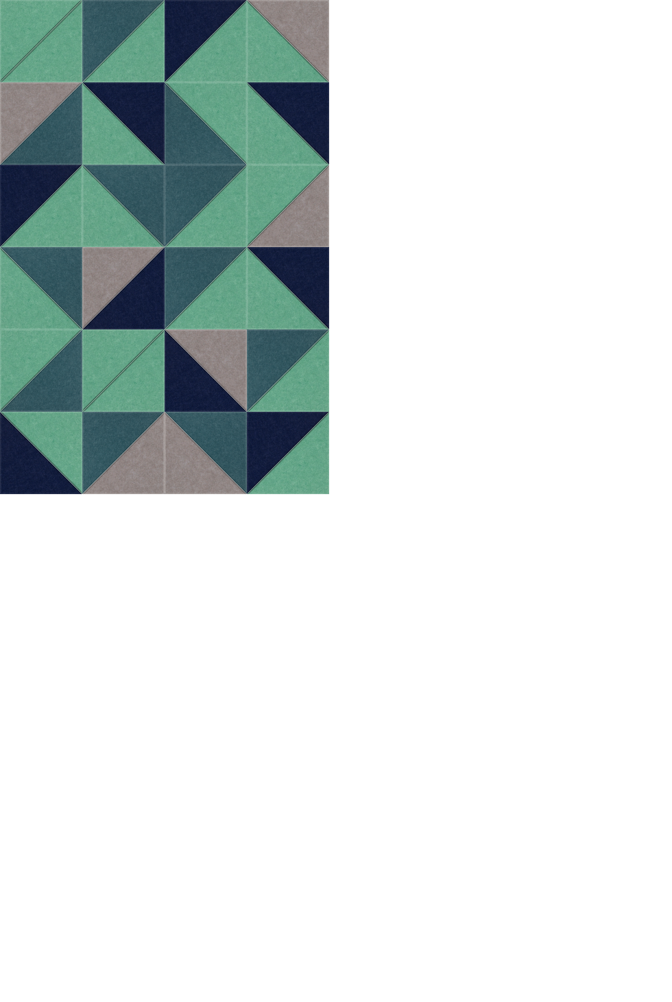 Geometric pattern with mint green, navy, teal, and gray triangles arranged in repeating diamond shapes.