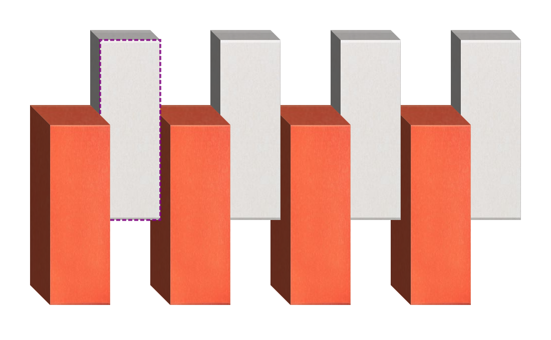 Four red rectangular boxes with light gray rectangular panels positioned behind them in a staggered arrangement.