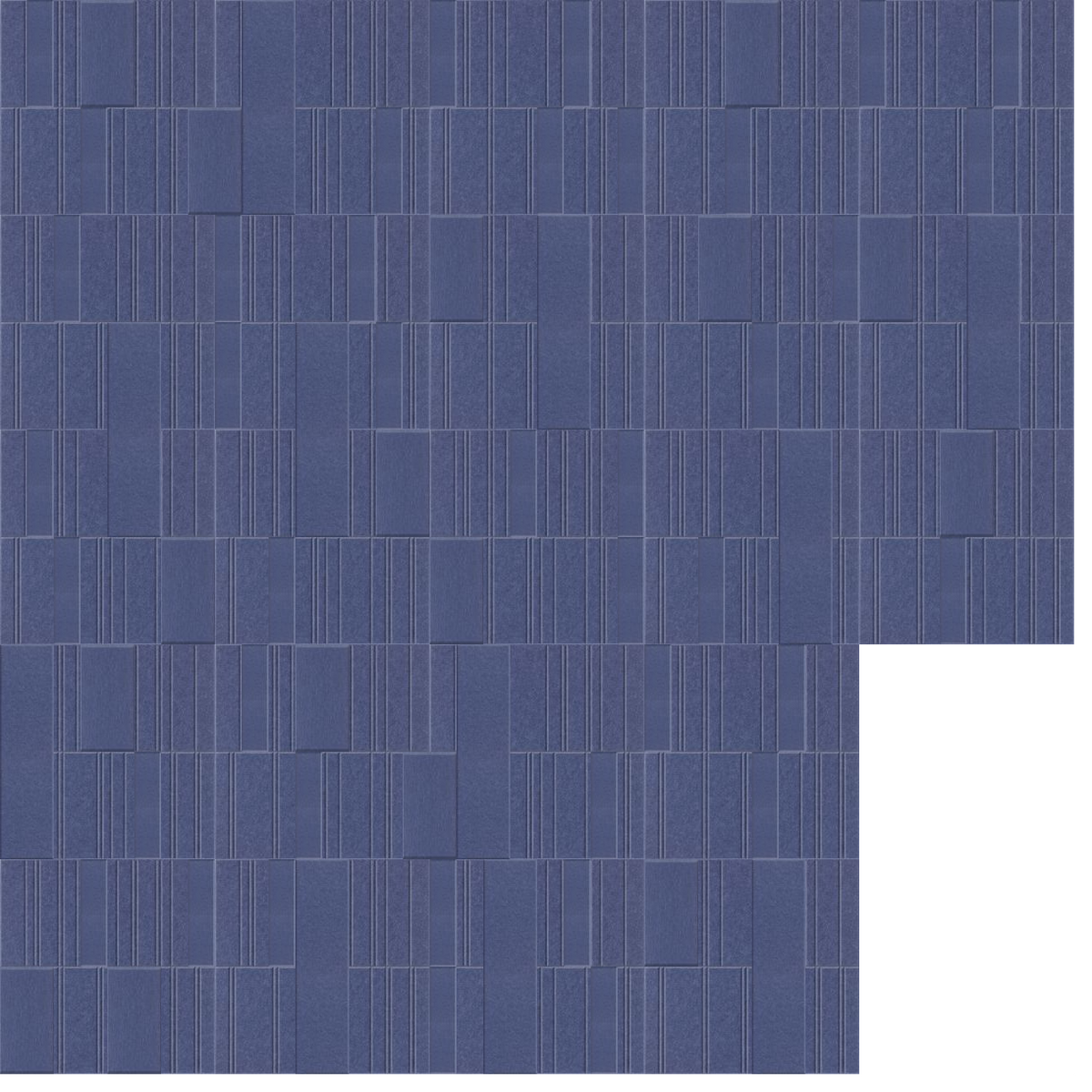 Blue tile pattern with vertical striations and varied rectangular block layout in geometric design.