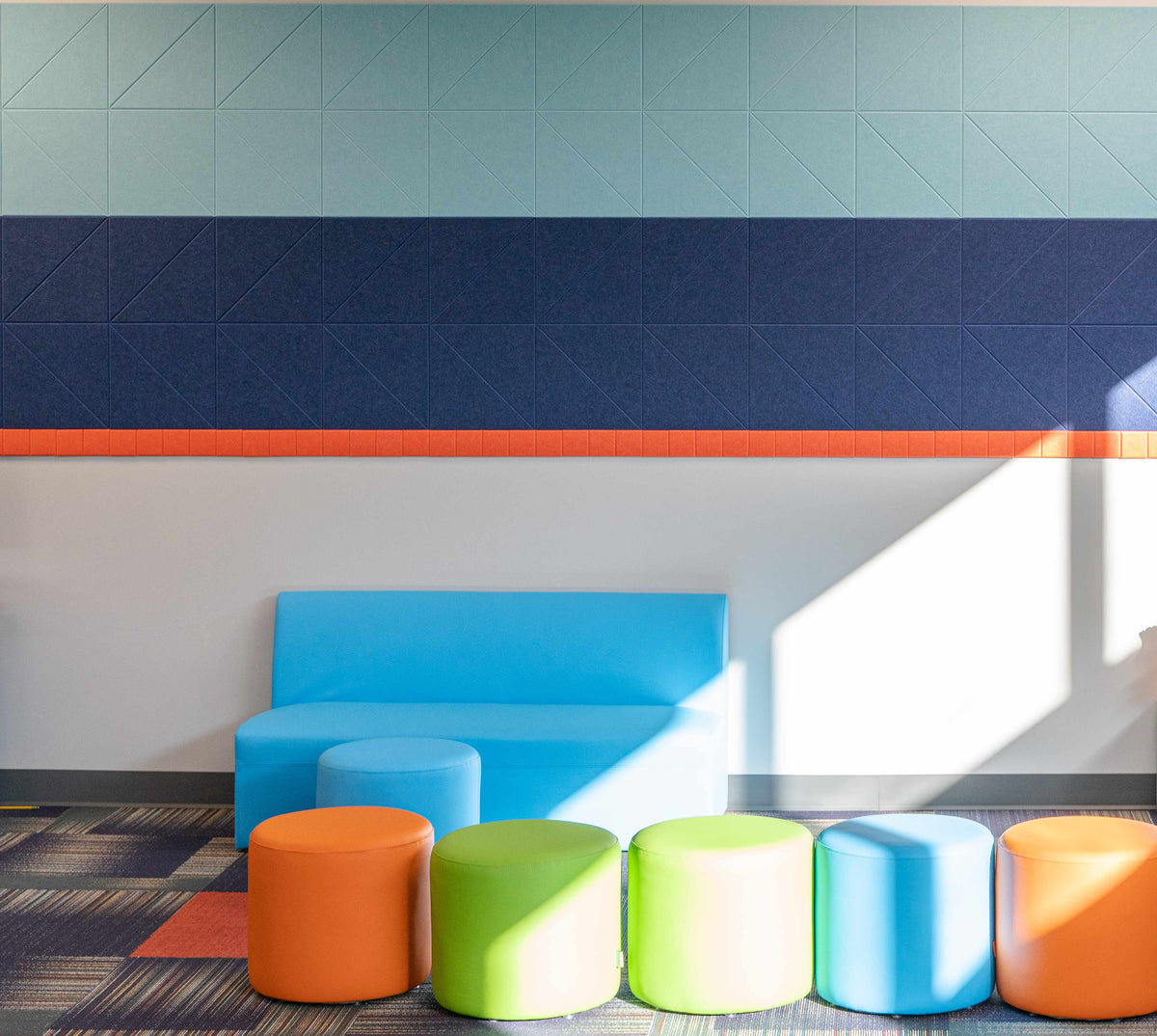Felt Right acoustic panels in bright colors in a classroom setting
