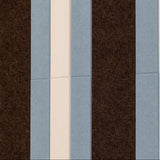 Patterned acoustic felt with vertical stripes in brown, blue, beige, and gray.