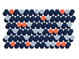 hexagonal wall art design with light blue, dark blue and orange 