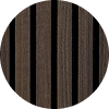 A circular close-up showing vertical dark brown wood grain stripes on a medium brown background.