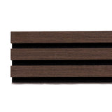 Dark brown wood slat panel sample with a visible wood grain texture on a white background.