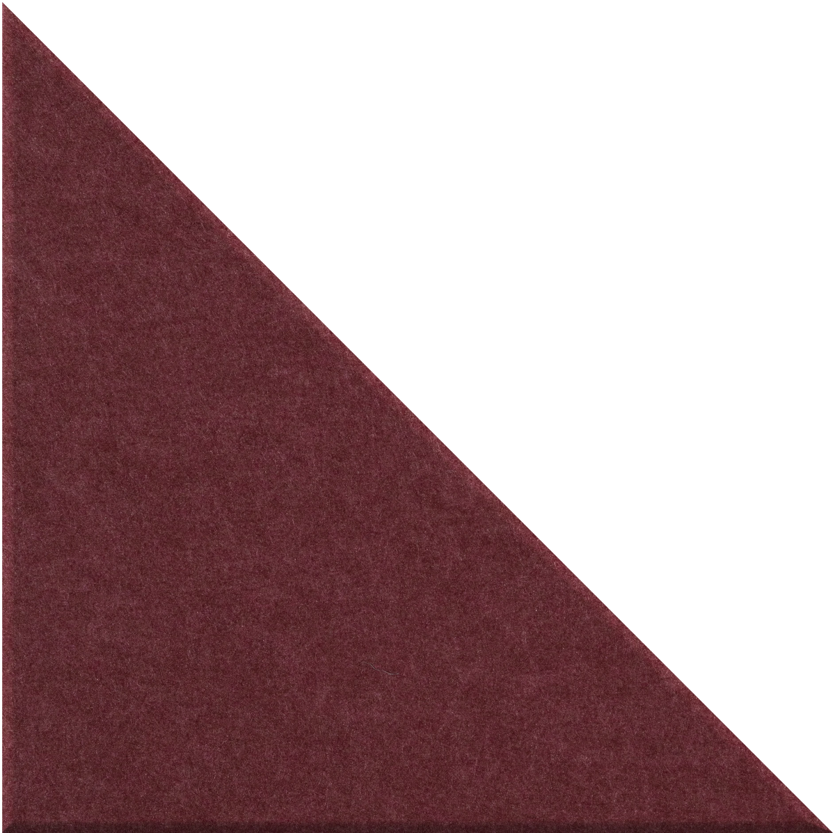 Burgundy right-angled triangle tile with textured surface.